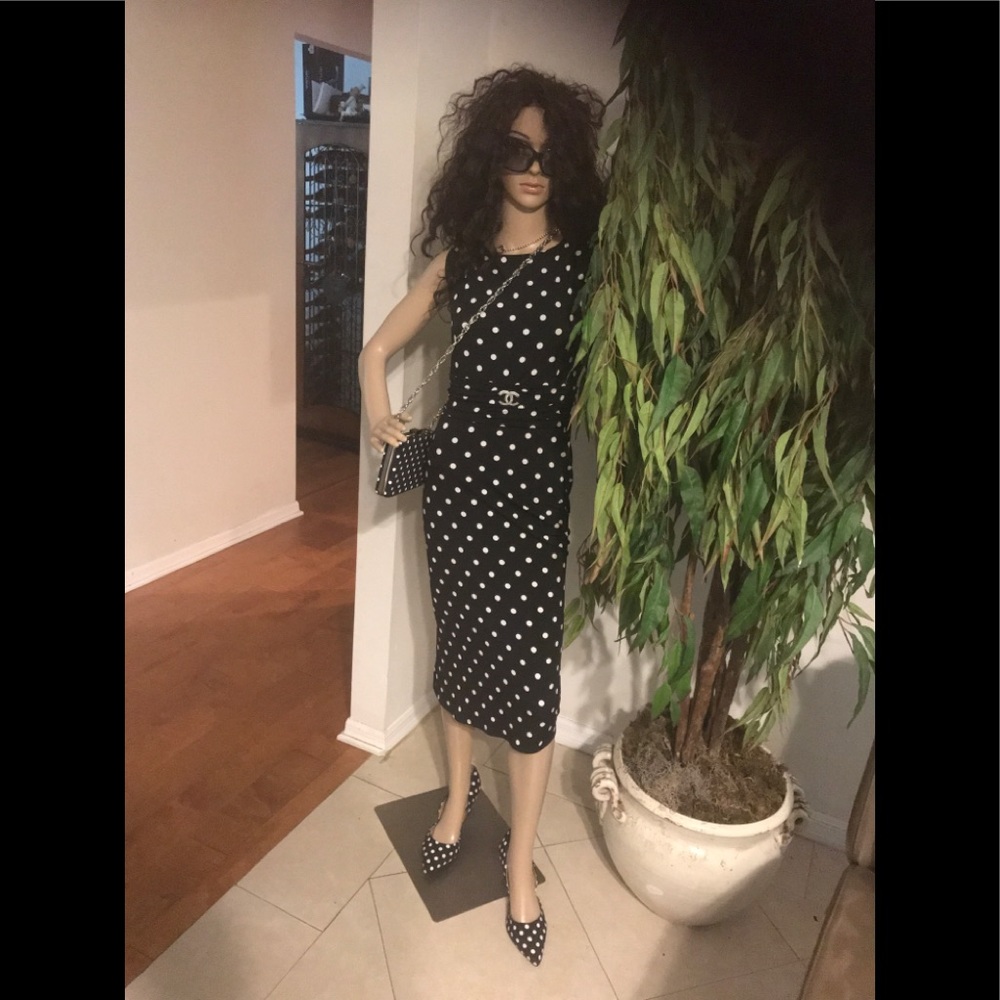 Jessica Howard black dress with white  dots.